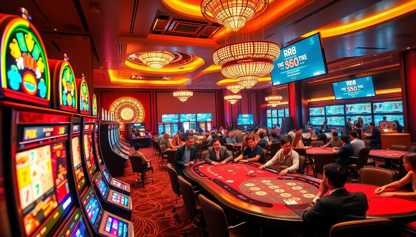 Experience the excitement of RR 88 in this vibrant casino scene featuring engaging slot machines and thrilling table games.