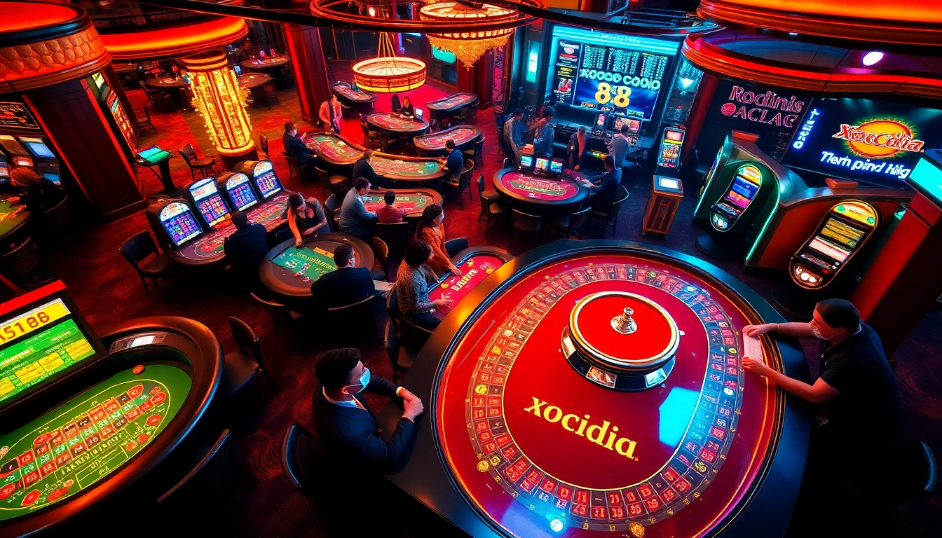 Experience the thrill of winning at xocdia 88 with vibrant casino games featuring poker chips and roulette wheels.